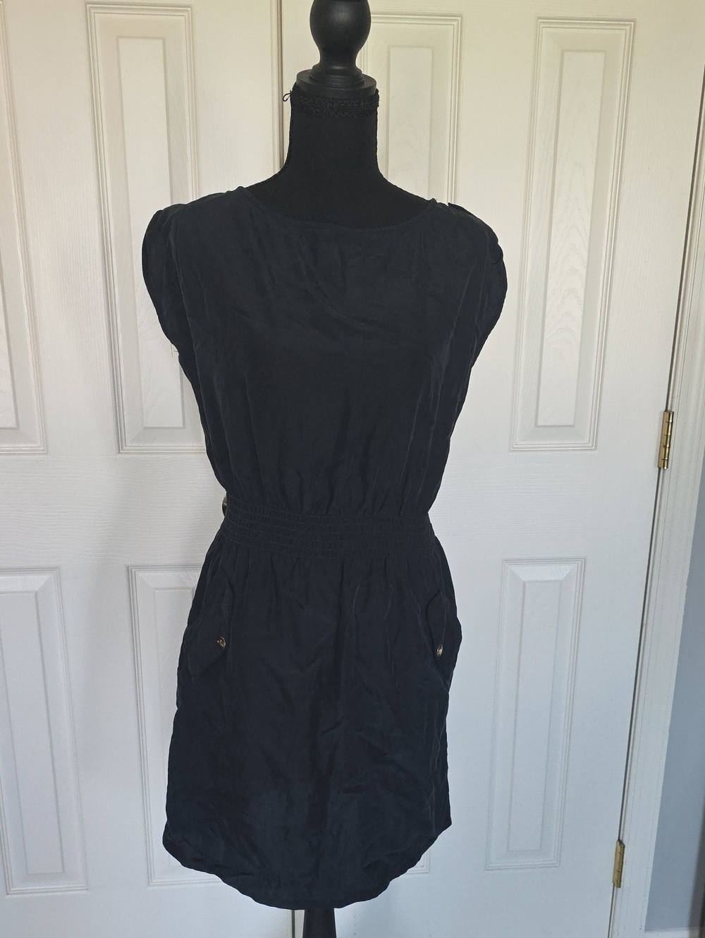 Guess Black Short Sleeve Cinched-Waist Mini Dress